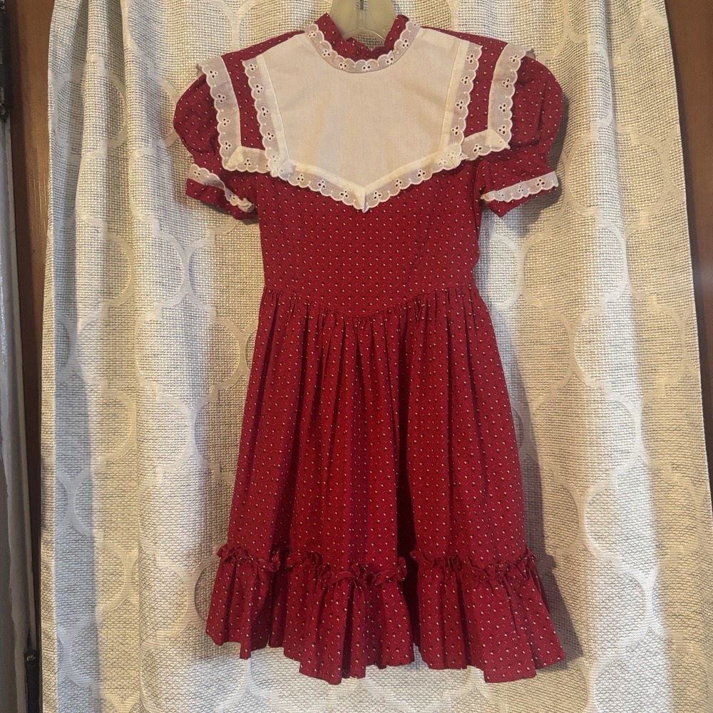 Vintage 90s Dress Girls Size 6/8 Floral Ruffled Prairie‎ Handmade Christmas